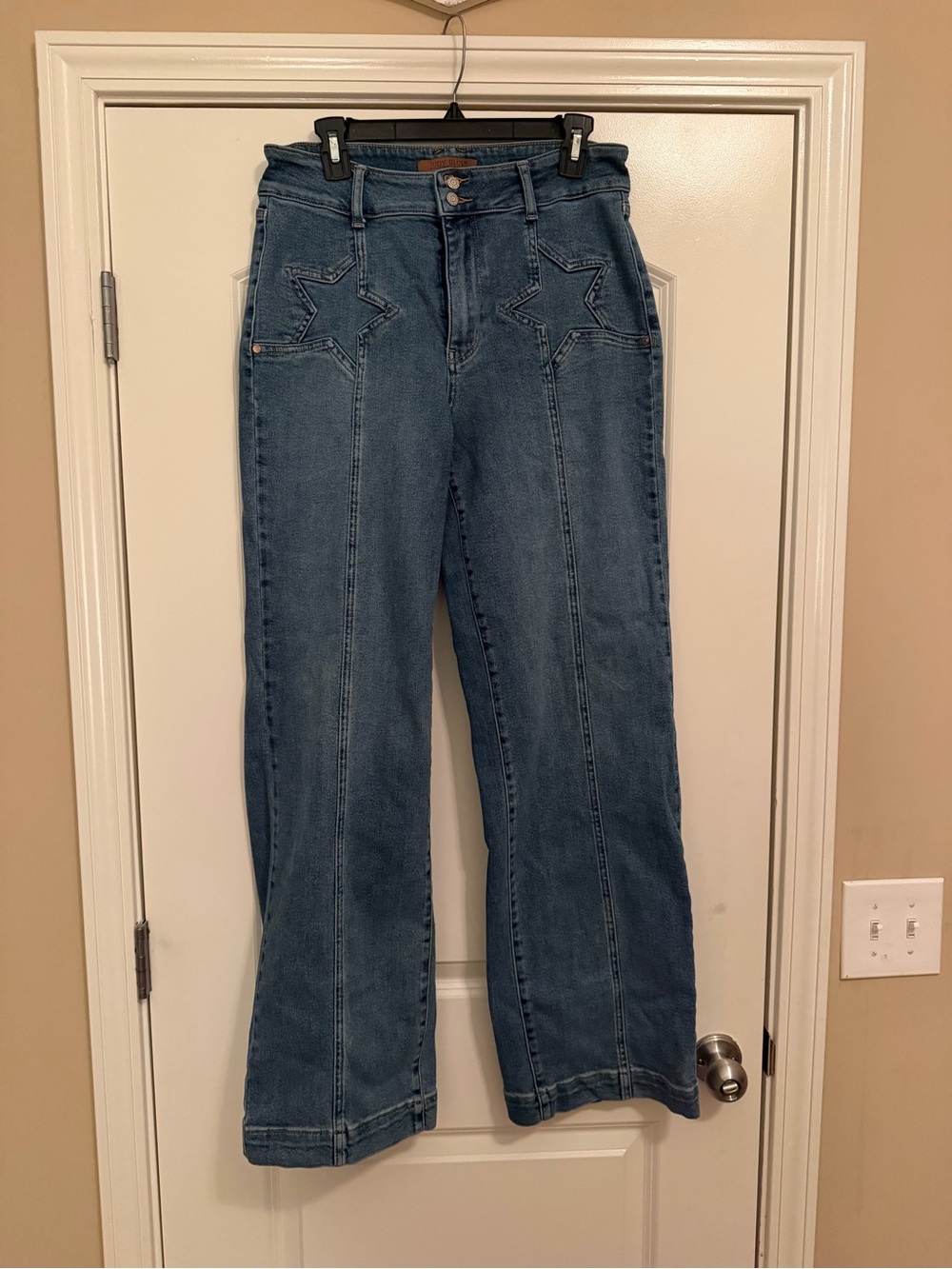 Judy Blue Blue Star-Accent Wide Leg Jeans